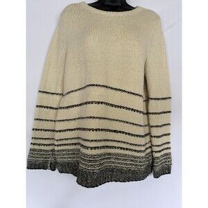 J.Jill Sweater Womens Medium Ivory Striped Wool Blend Pullover Stretch Casual